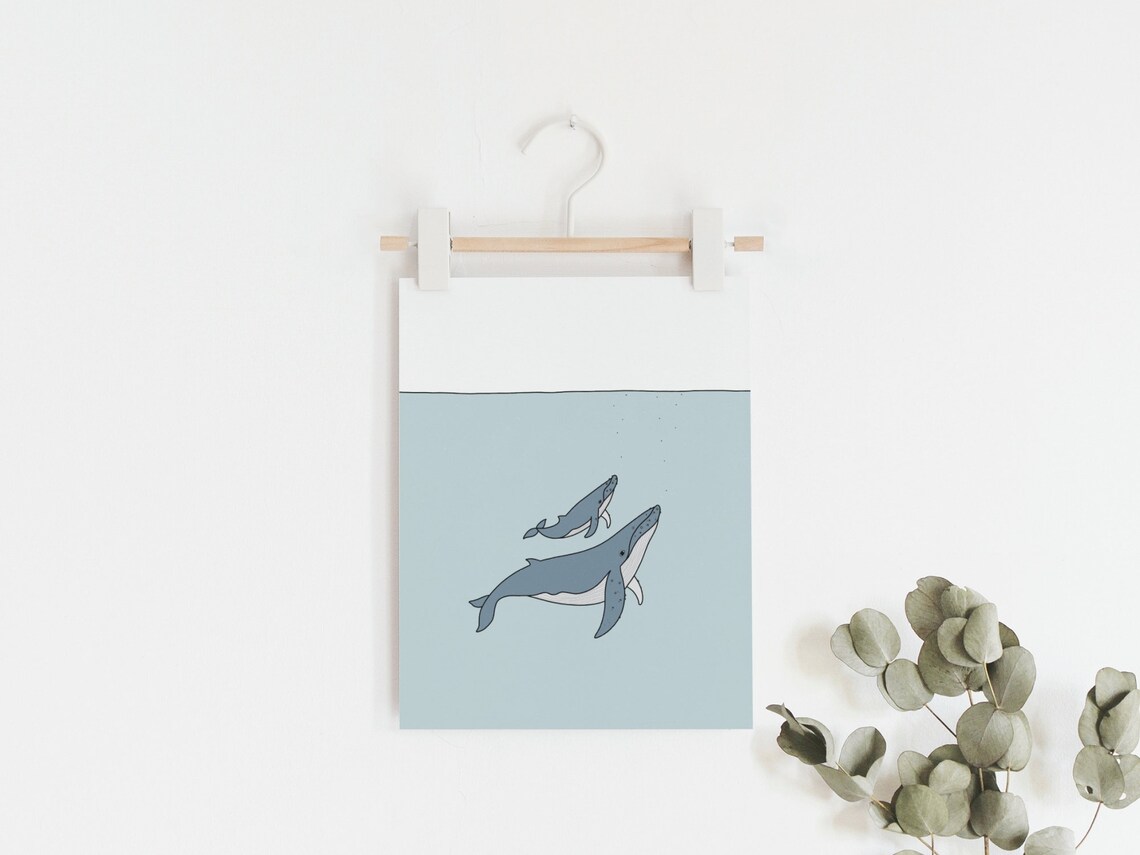 Humpback Whale Mother Calf Pastel Under the Sea Nursery Poster - Image 3