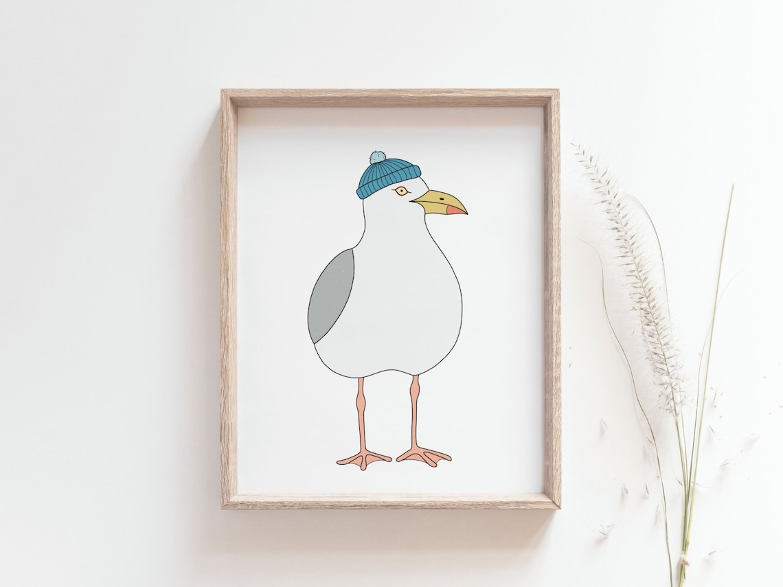 Seagull With Blue Beanie Sailing Poster, Coastal Art Print - Image 3