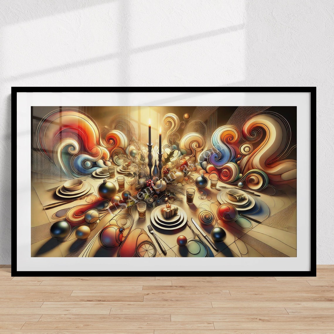 Abstract Festive Holiday Dinner Table Christmas Artwork Poster