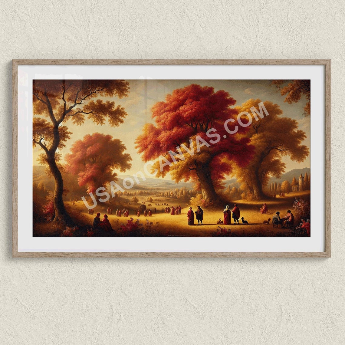 Classical Pastoral Autumn Landscape Red Trees Village Poster