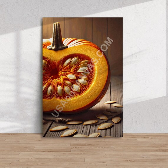 Macro Halved Pumpkin Seeds On Rustic Wood Autumn Detail Poster