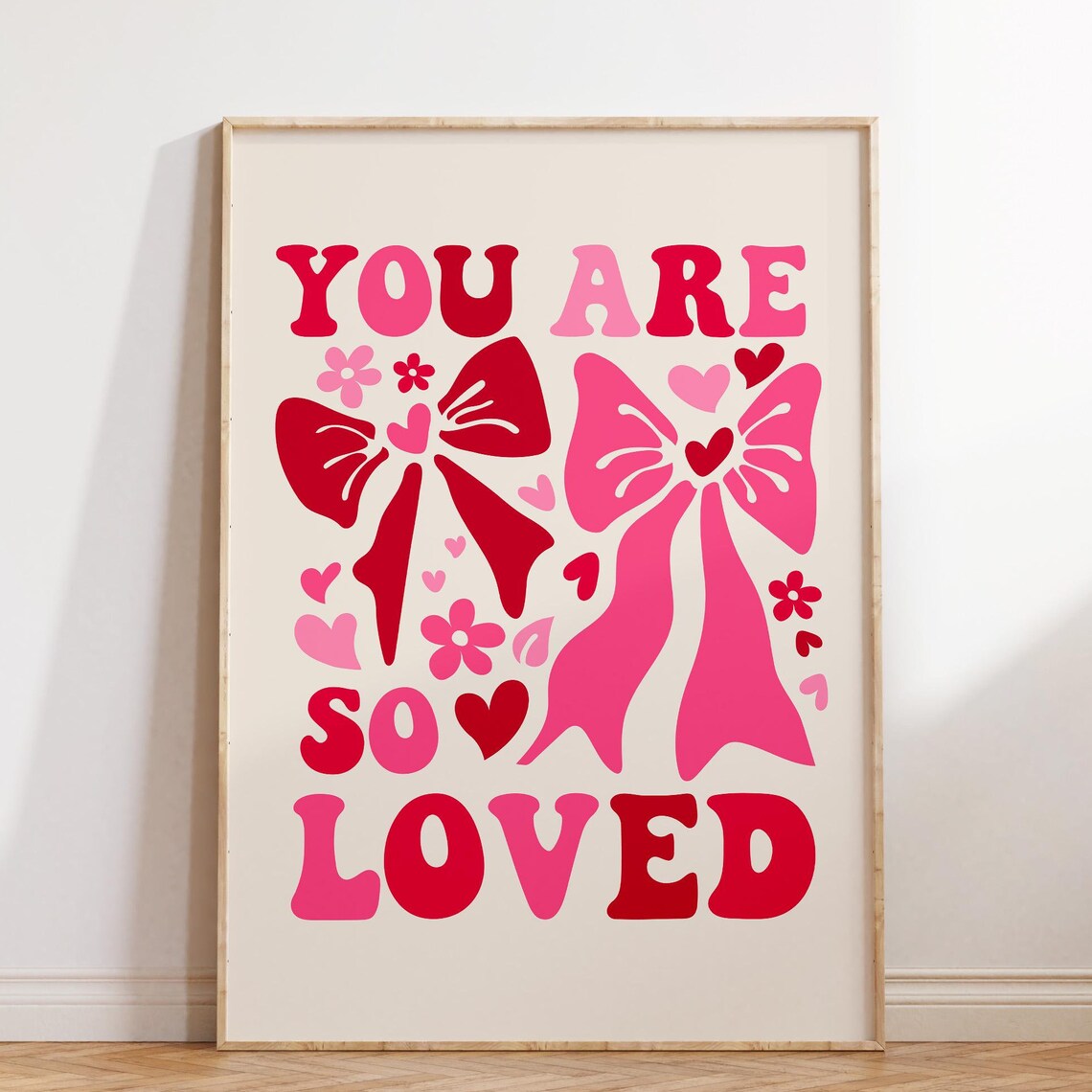 You Are So Loved Pink Bow Retro Heart Quote Christian Wall Poster