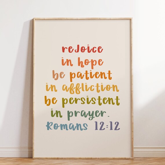Rejoice In Hope Romans 12 12 Rainbow Lettering Verse Quote Poster