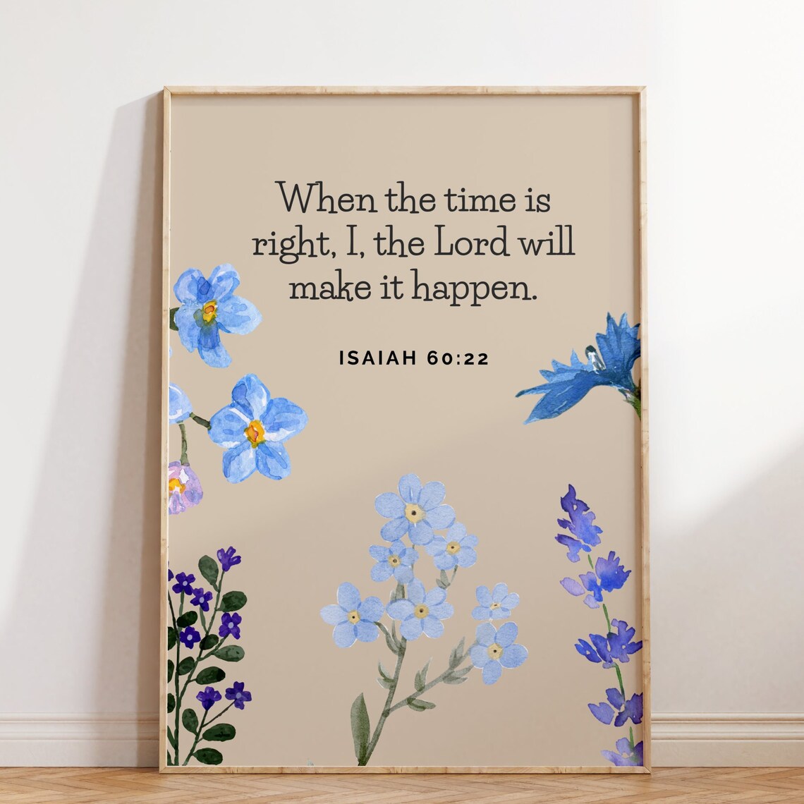 Blue Watercolor Wildflowers Isaiah 60 22 Scripture Verse Art Poster