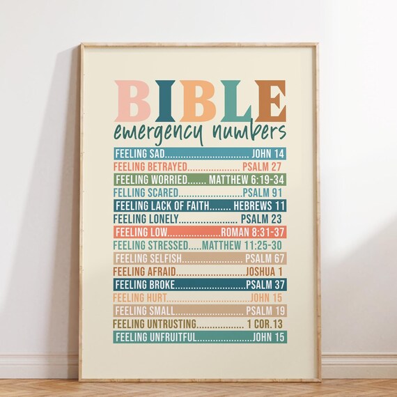 Colorful Retro Bible Emergency Numbers Scripture Verse Art Poster