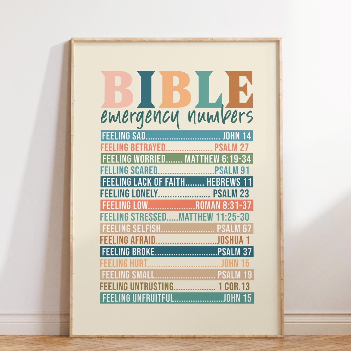 Bible Emergency Numbers Print Christian Wall Art Christian Poster Scripture Wall Decor Art Christian Gift