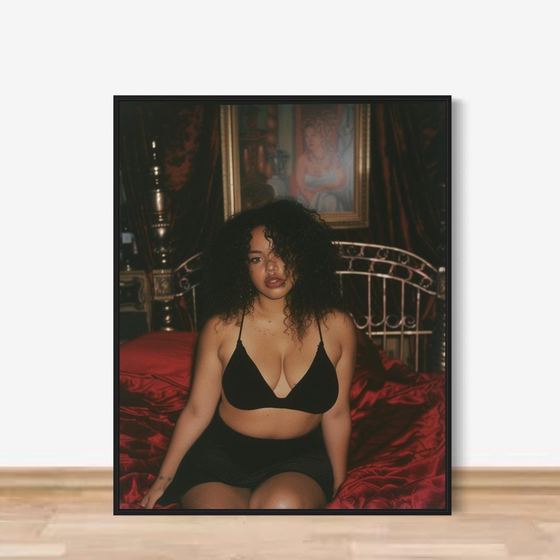 Boudoir Art Print Black Woman Portrait Sensual Bedroom Wall Art Feminine Intimate Photography Curvy Woman Art