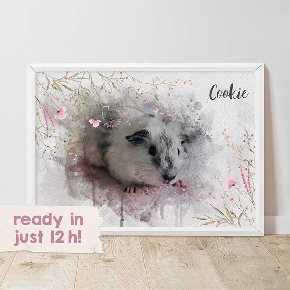 Cookie Guinea Pig Watercolor Portrait Pet Memorial Art Poster