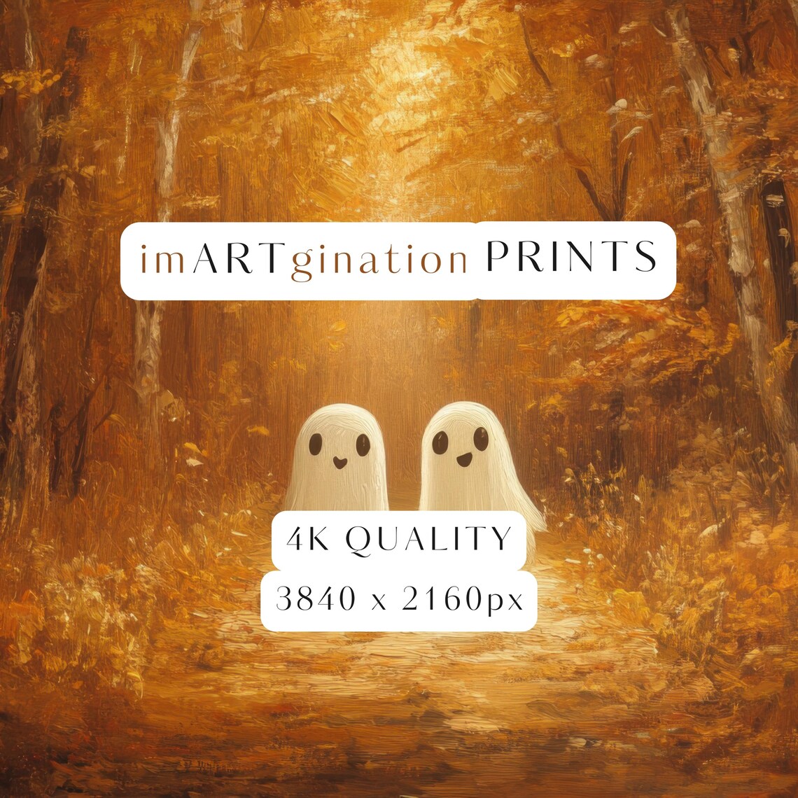 Autumn Vintage Landscape With Ghosts, Halloween Art Print - Image 3