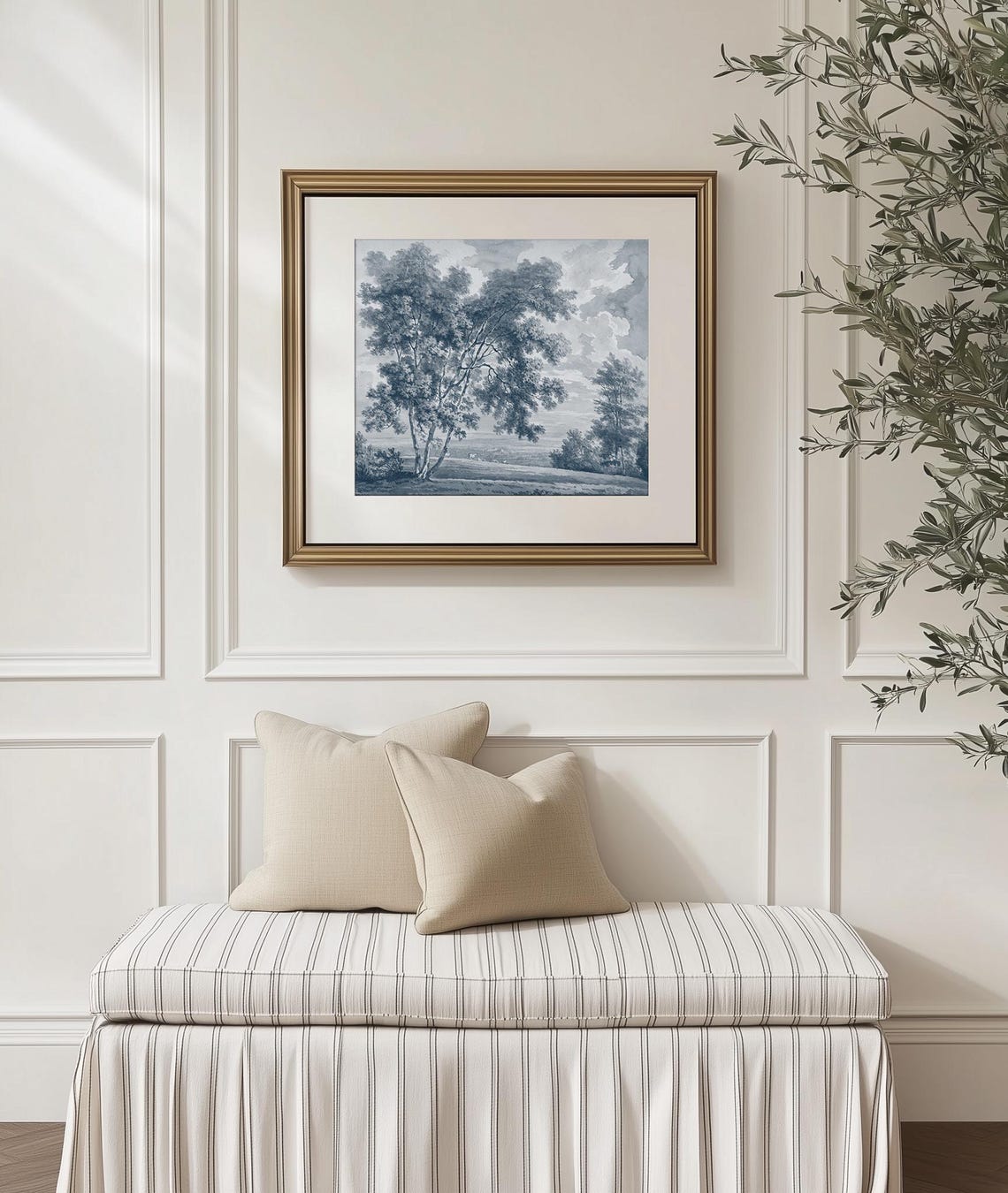 Blue Ink Tree Watercolor Navy Landscape Chinoiserie Style Art Print - Image 2