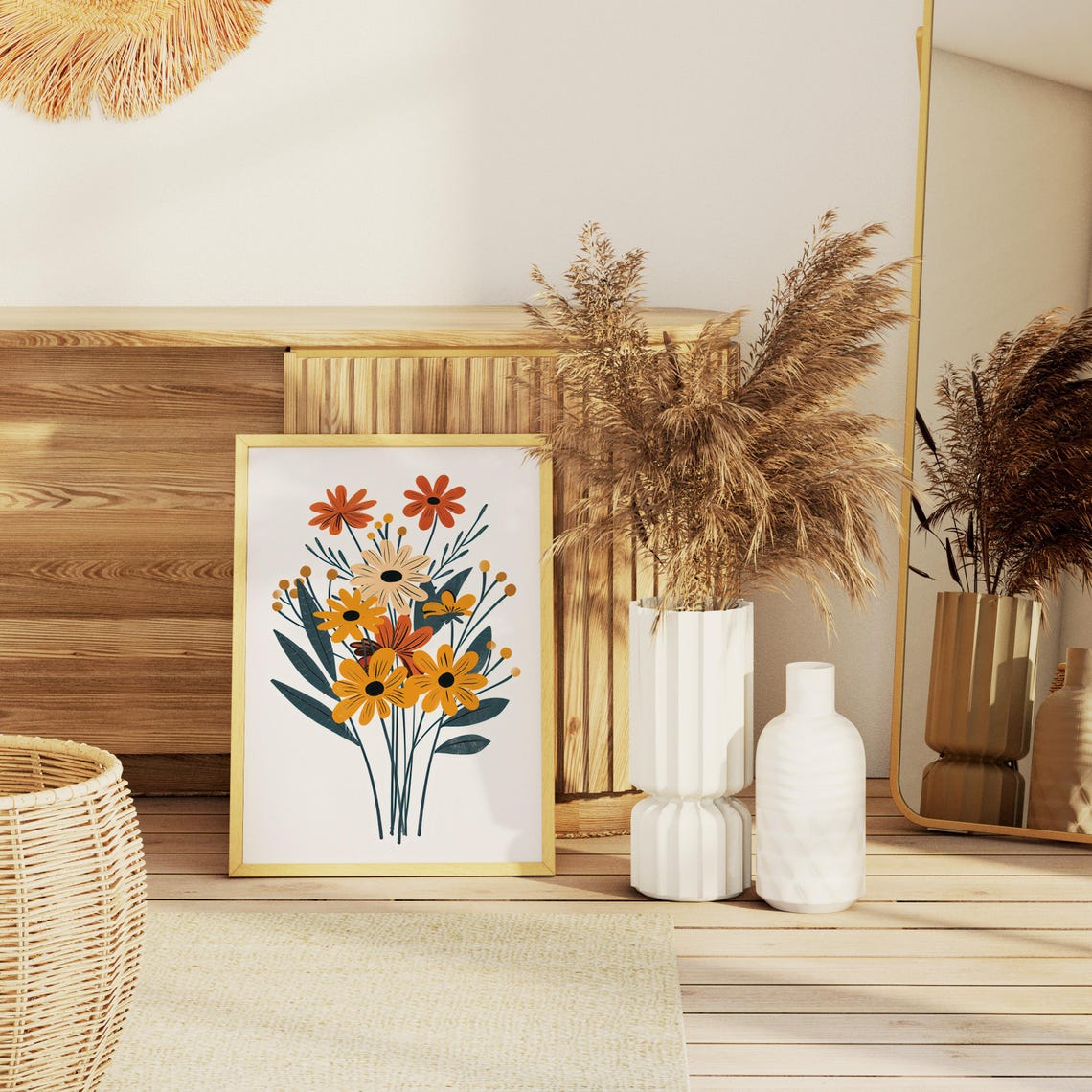 Colorful Daisy Bouquet Modern Flat Floral Illustration Art Poster - Image 4