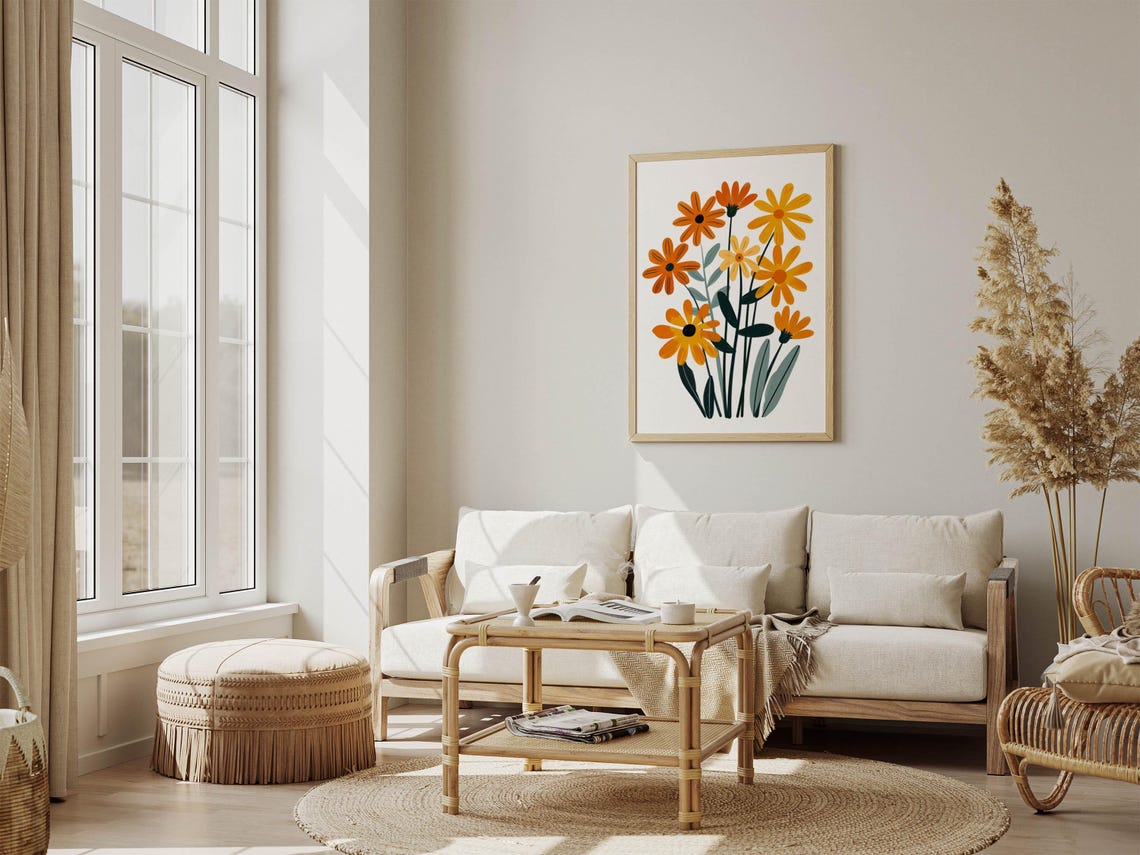 Orange Marigold Daisy Bouquet Modern Floral Illustration Poster - Image 3
