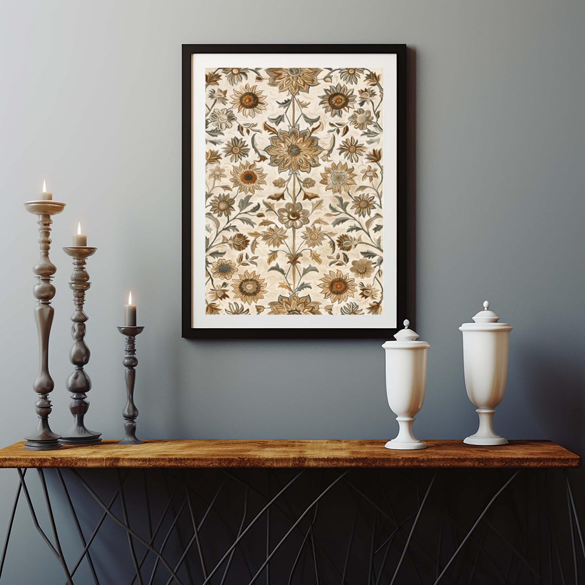 Golden Symmetrical Sunflower Tapestry in William Morris Style Poster - Image 6