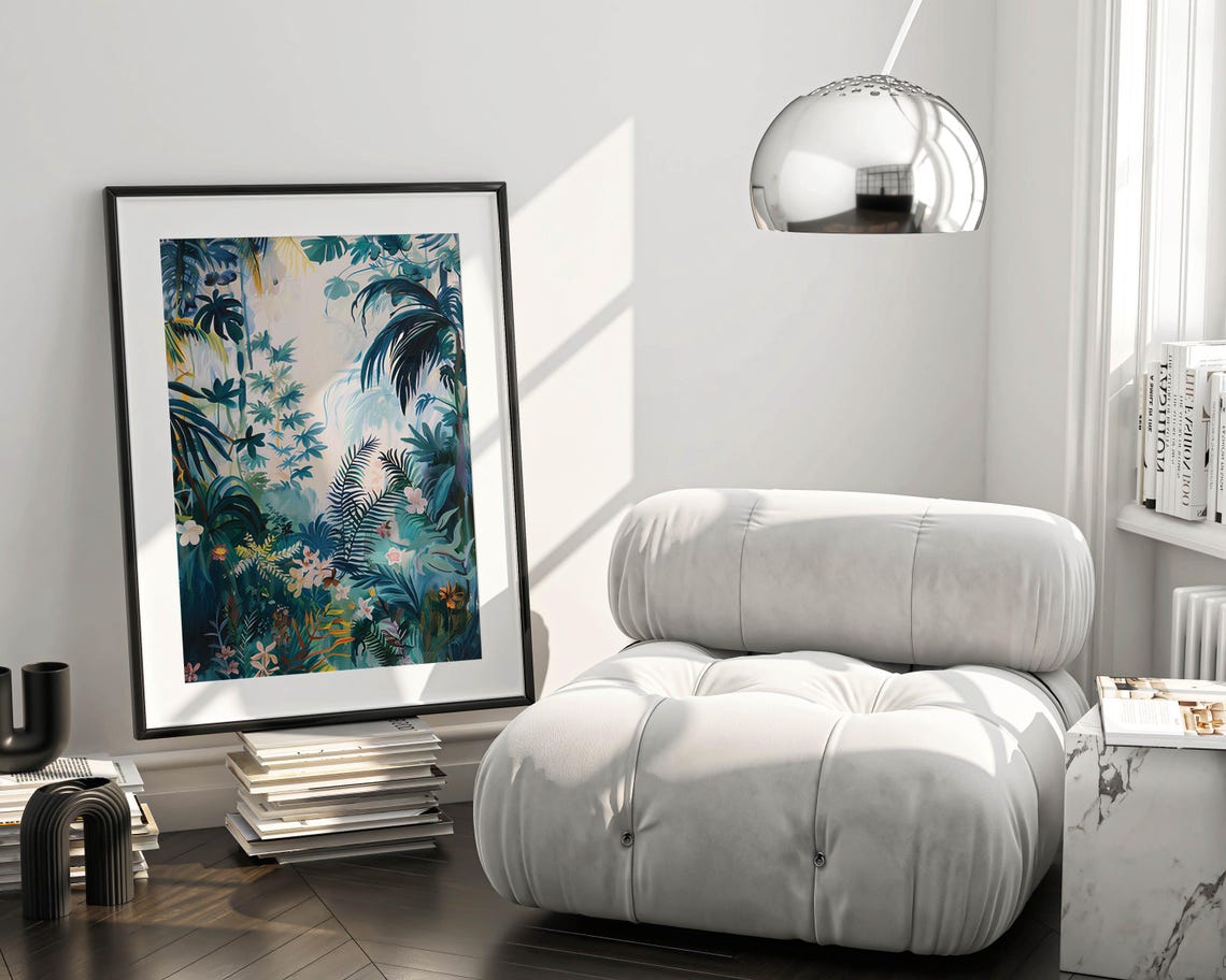 Tropical Rainforest Canopy in Deep Blue Greens Botanical Art Poster - Image 3