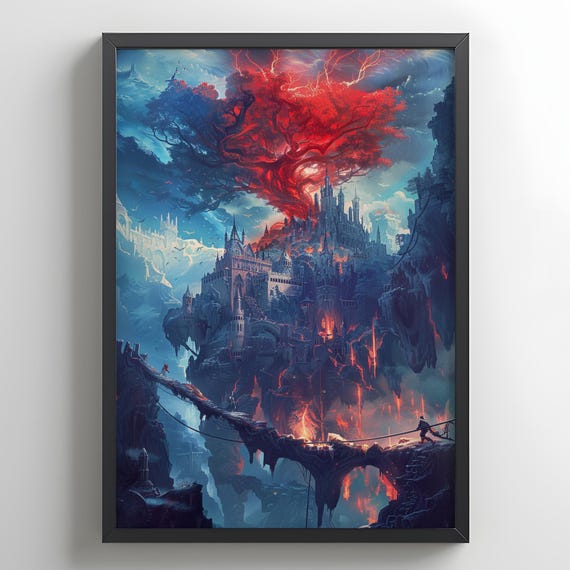 Fantasy Wall Art Dark Poster Castle Decor Magical Gamer Room Print Landscape Mystical Artwork