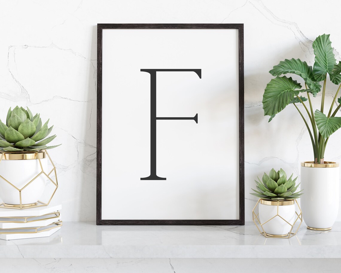 Minimalist Letter F Monogram Typography Black and White Art Print