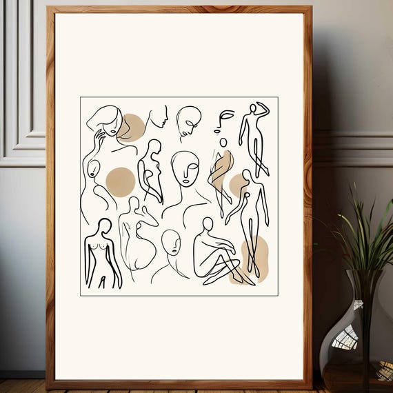 Abstract Female Line Art Print One Line Nude Body Poster Beige Modern Wall Decor Minimalist Housewarming Gift For Her