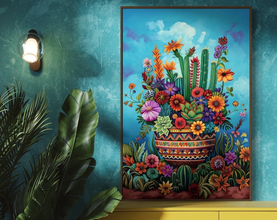 Colorful Cactus and Succulent Art Print, Southwest