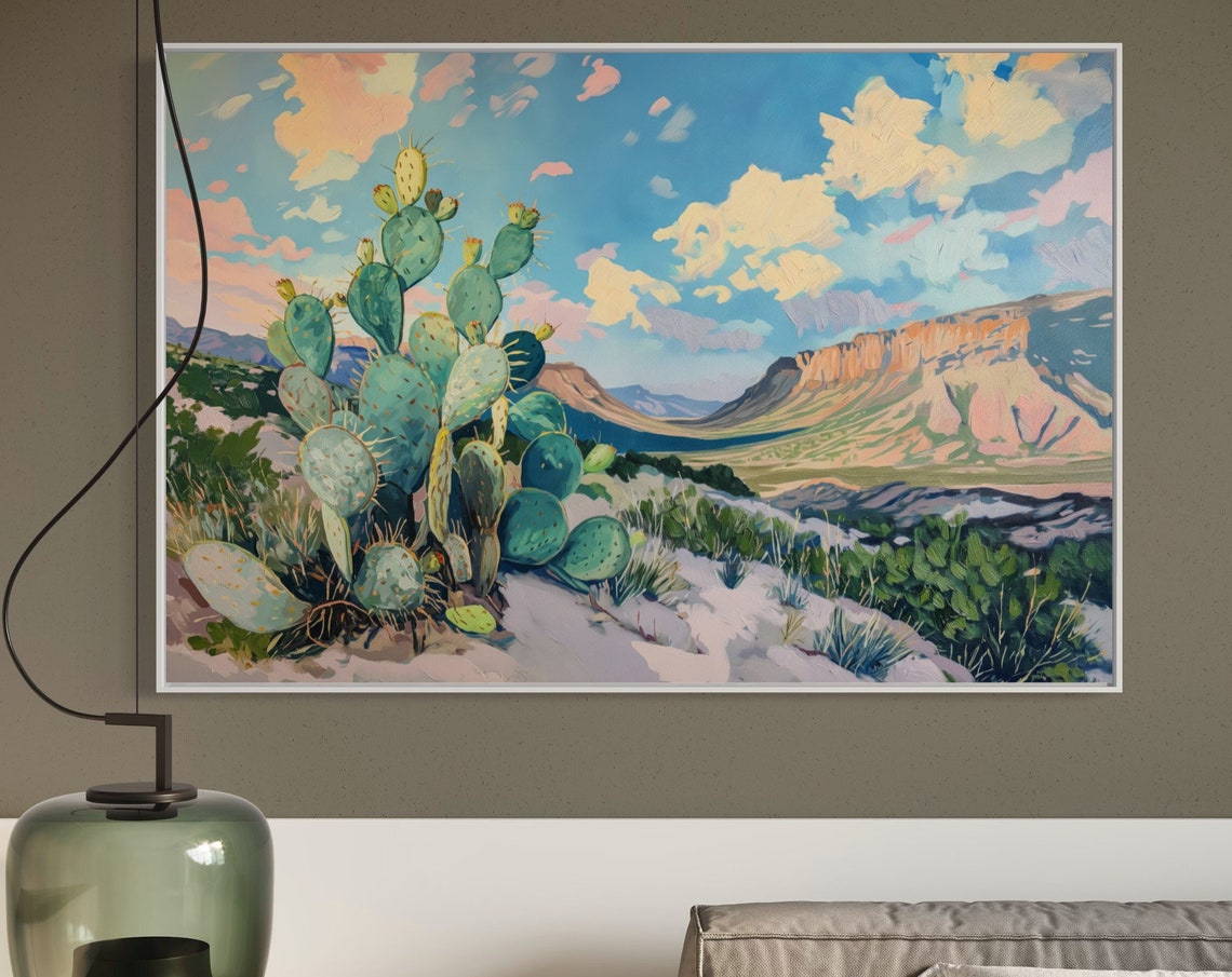 Desert Prickly Pear Cactus With Golden Mesa Mountain Sunset Poster - Image 5