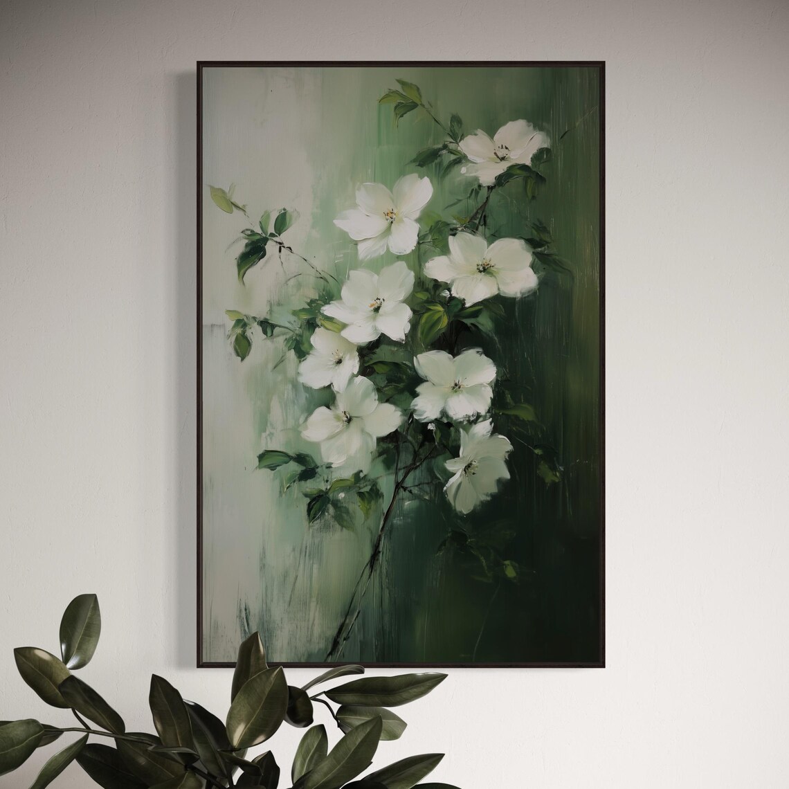 White Dogwood Flower, Minimalist Botanical Painting