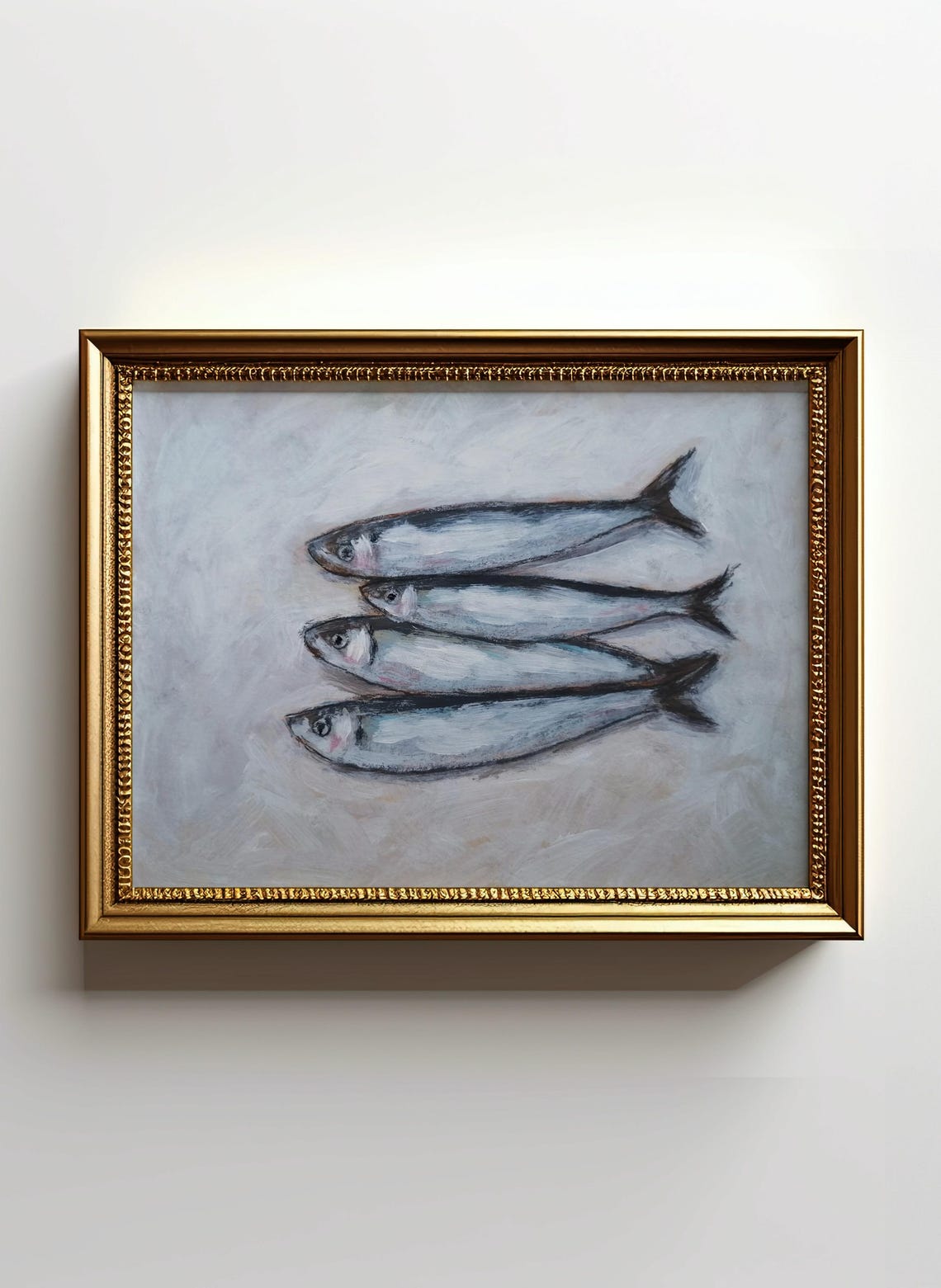 Four Sardines Swimming in a Row Contemporary Fish Art Poster