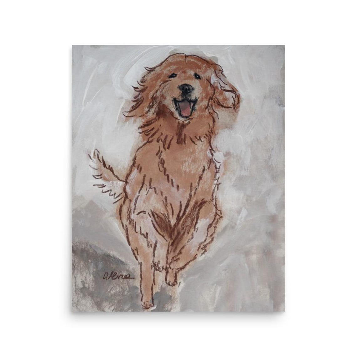 Joyful Leaping Golden Retriever Watercolor Sketch Art Poster - Image 3