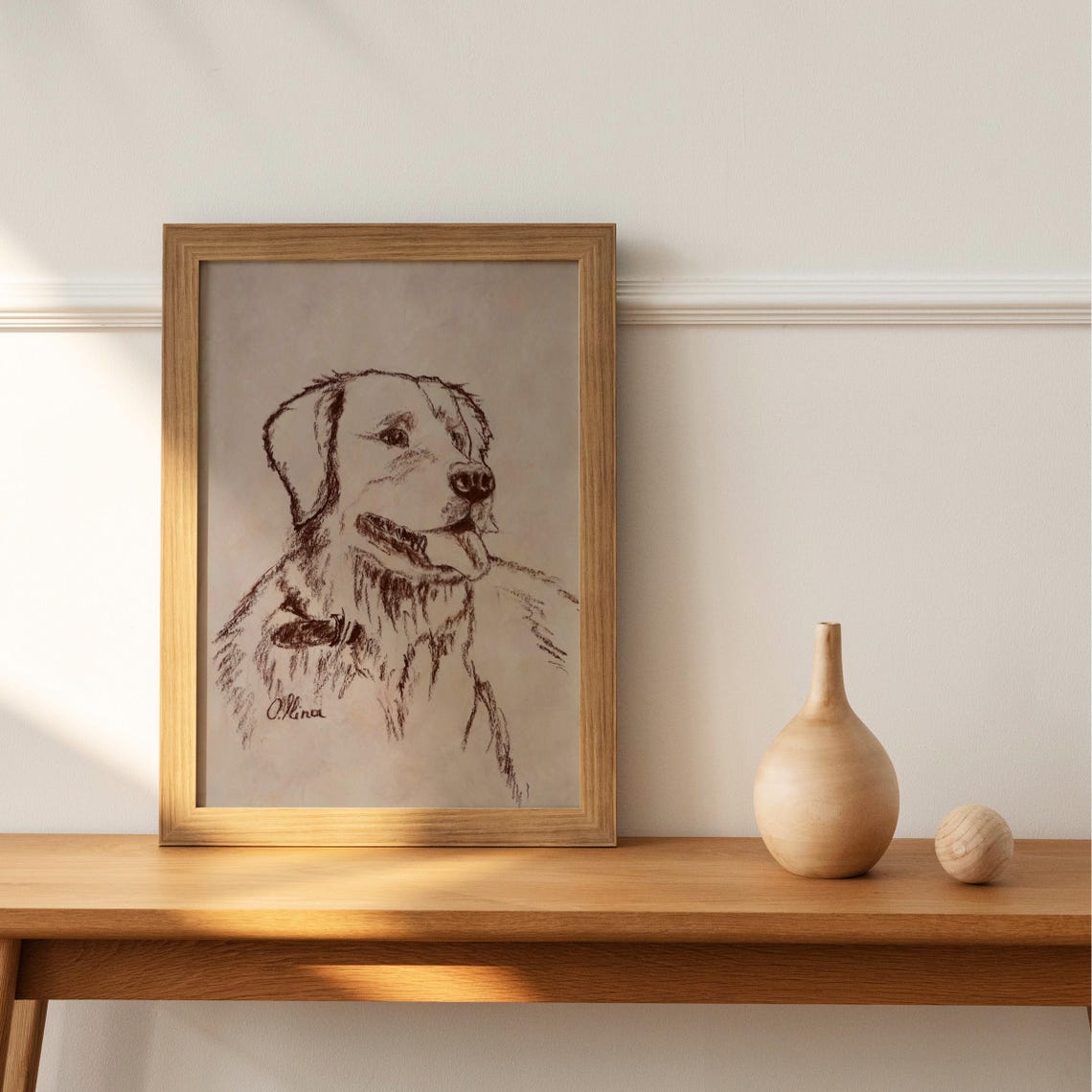 Smiling Golden Retriever in a Warm Ink Sketch Portrait Poster - Image 2