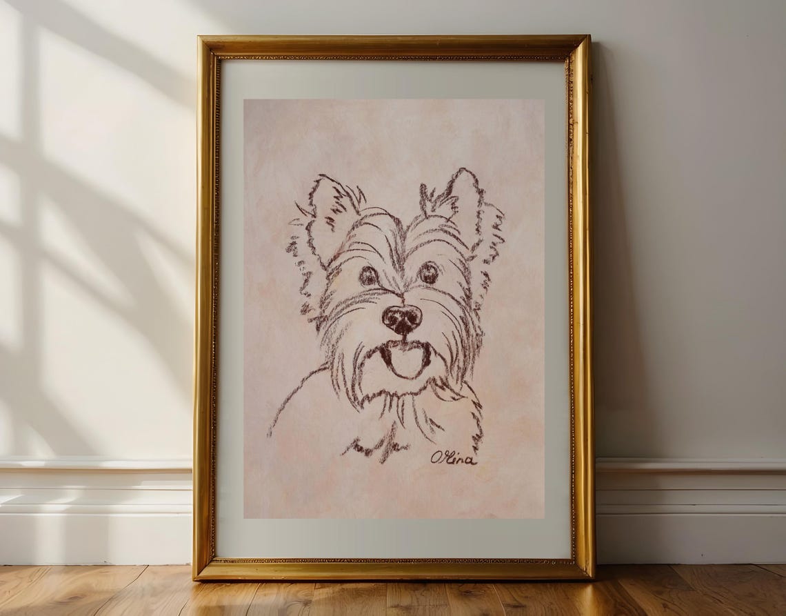 Yorkshire Terrier With a Cheerful Face Ink Sketch Art Poster - Image 2