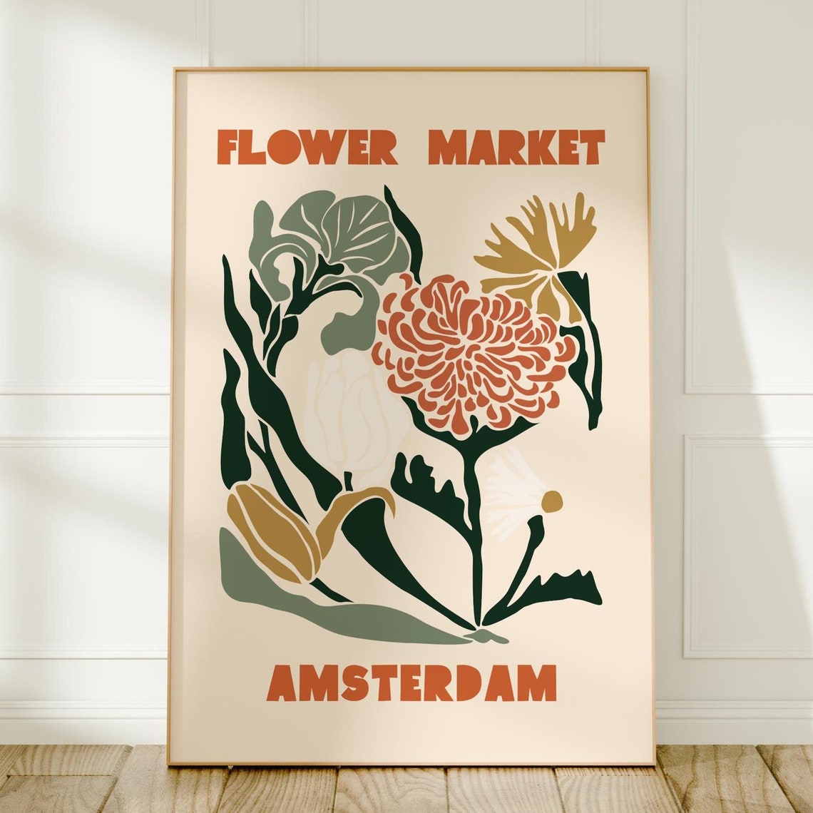 Amsterdam Flower Market Art Deco Burnt Orange Chrysanthemum Poster