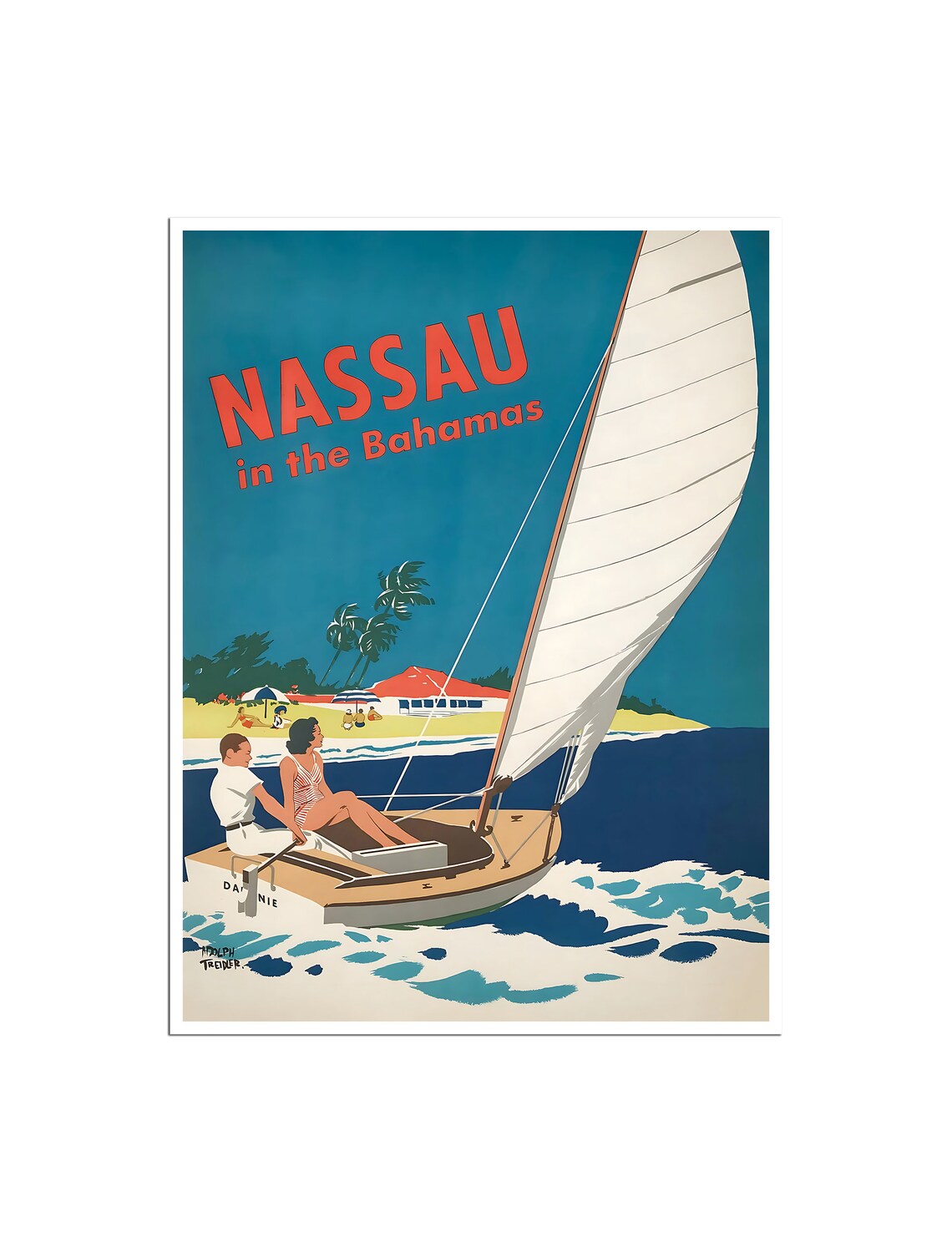 Nassau in the Bahamas Sailboat Beach Vintage Travel Poster Art