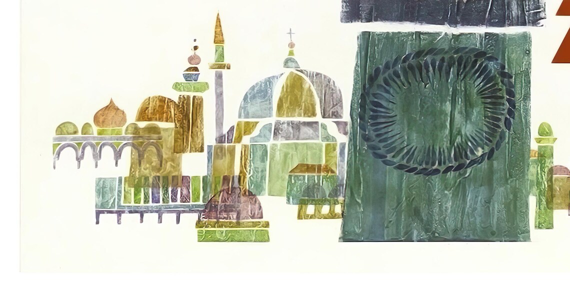 Israel Fly TWA Menorah Collage Jerusalem Skyline Vintage Travel Poster - Image 2