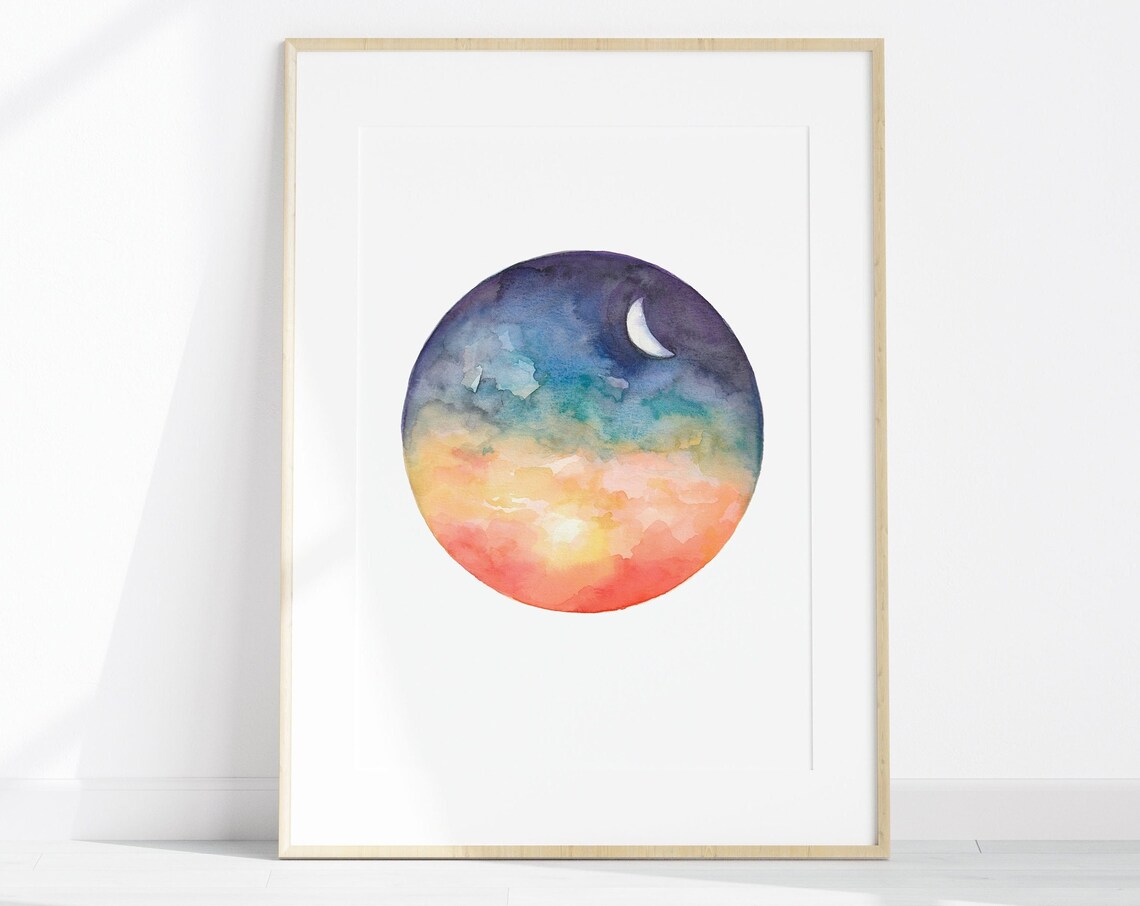 Celestial Watercolor Sun And Moon Art Print - Image 3