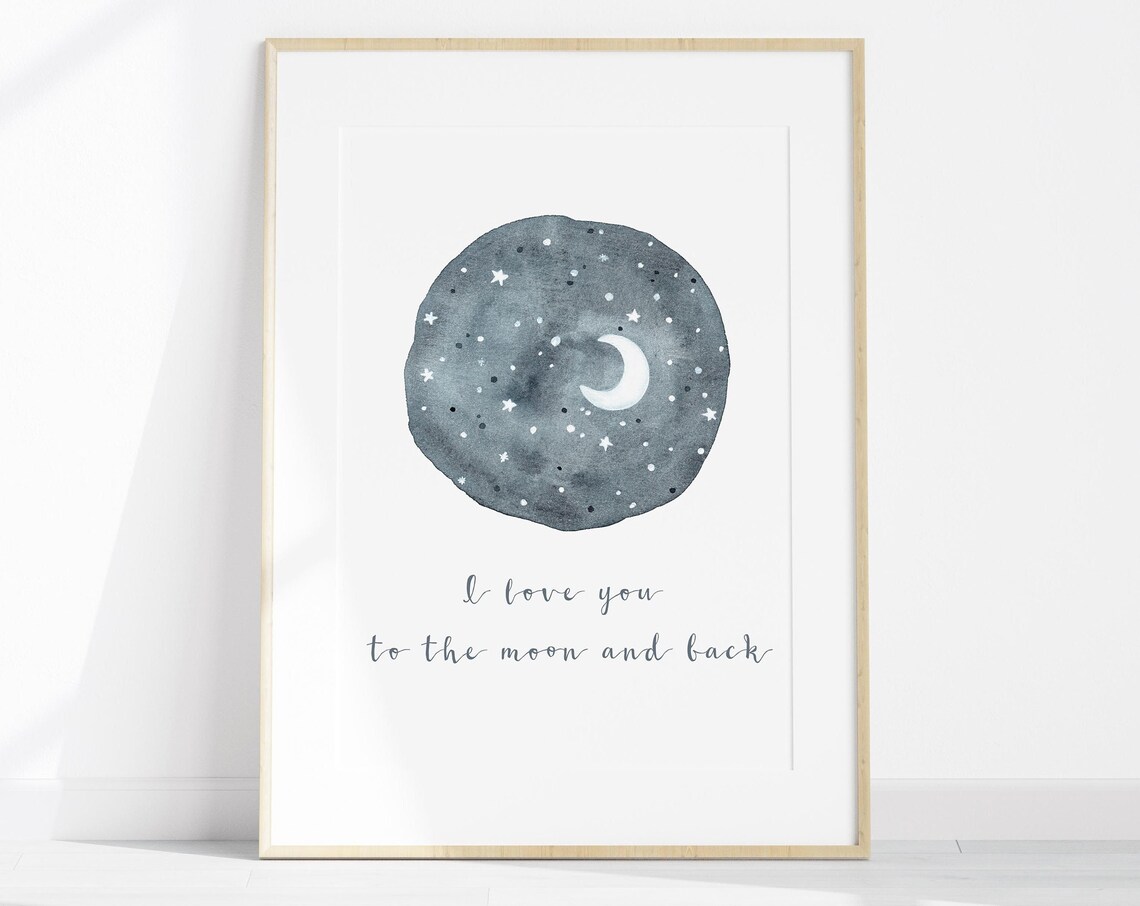 I Love You to the Moon and Back Navy Starry Night Watercolor Poster
