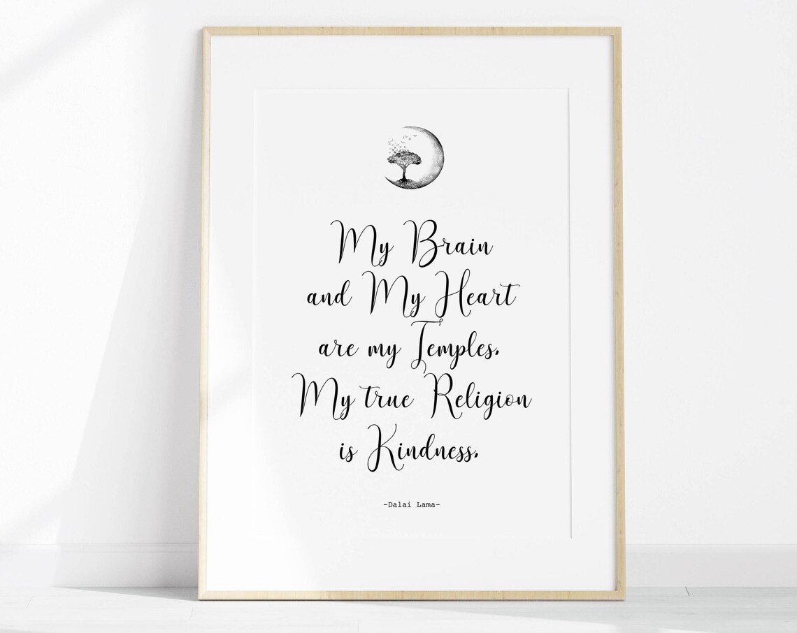 Dalai Lama My Brain My Heart Temples Kindness Quote Spiritual Poster