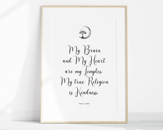 Kindness Quote Poster Dalai Lama Sayings Spiritual Print Zen Quote Artwork My True Religion Is Kindness