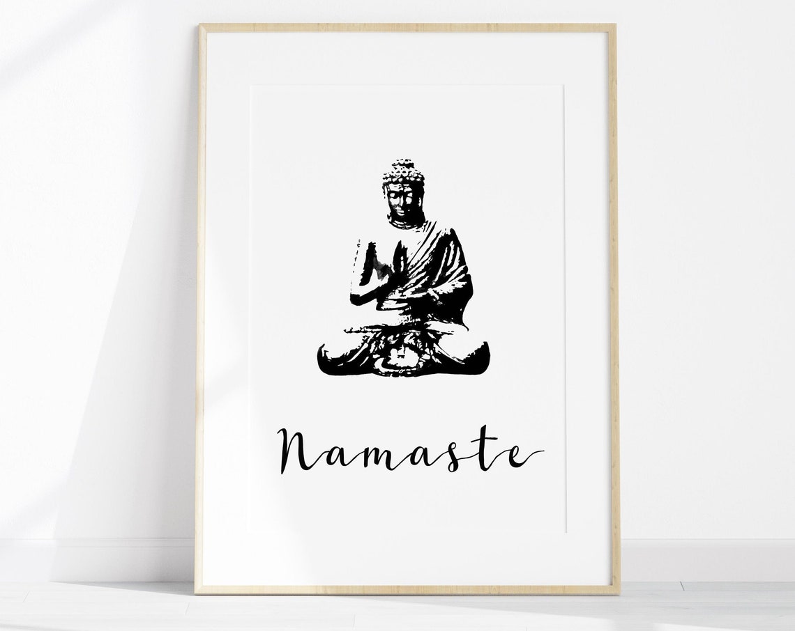 Namaste Buddha Statue Black White Meditation Minimalist Poster