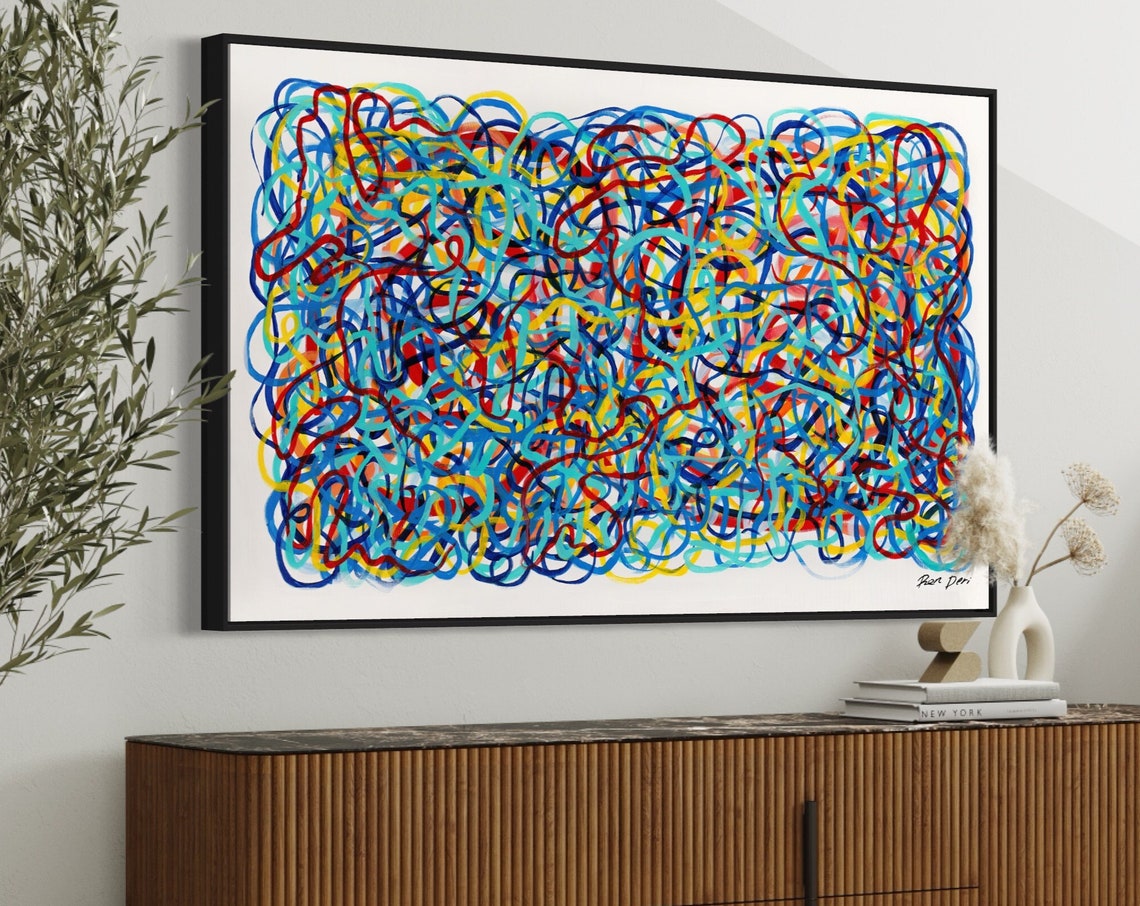 Tangled Multicolor Looping Lines Energetic Scribble Art Poster