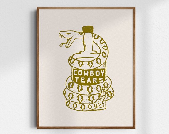 Cowboy Tears Rattlesnake Bottle Funny Tattoo Fun Western Poster