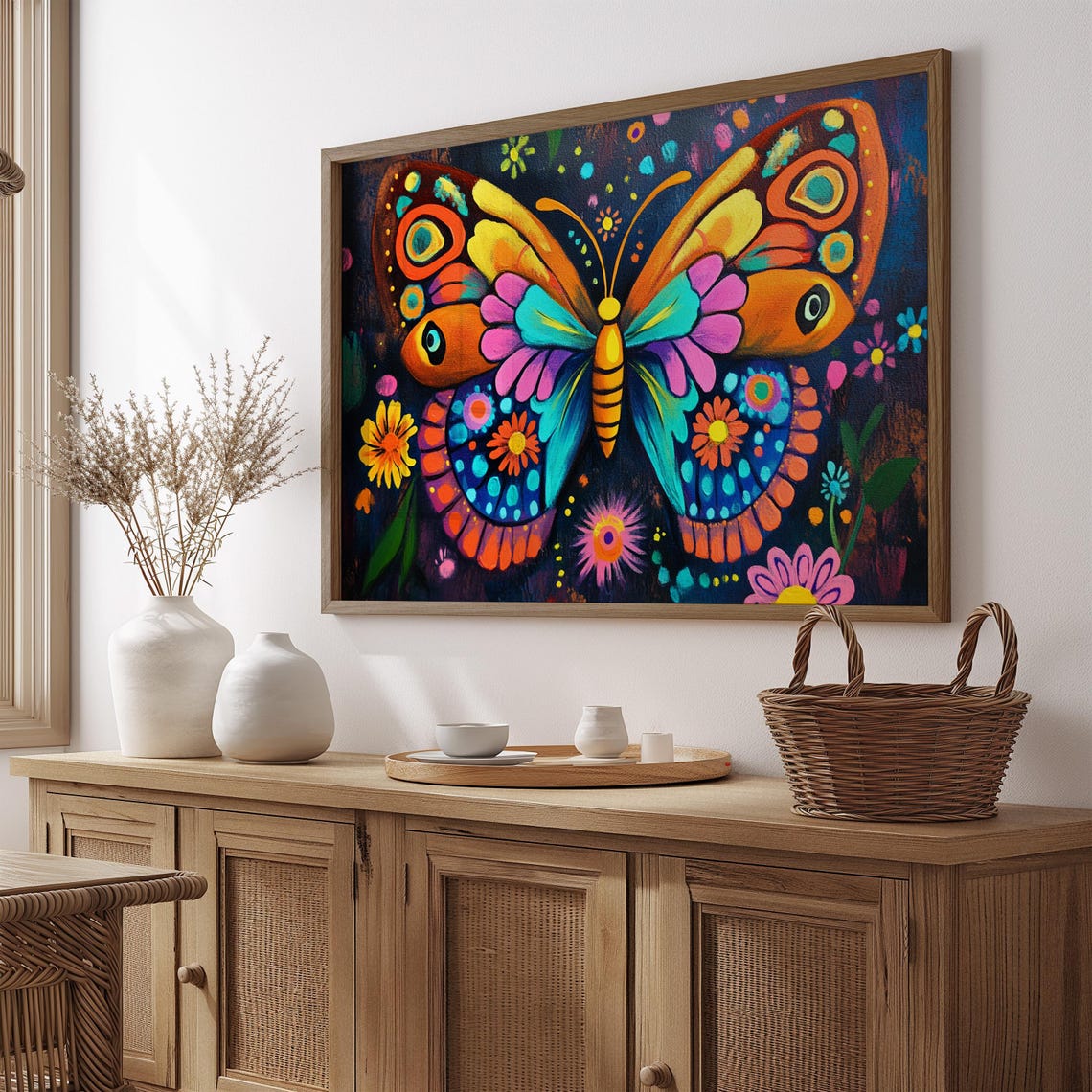 Print Butterfly Portrait Painting Mexican Wall Art New Listing 26