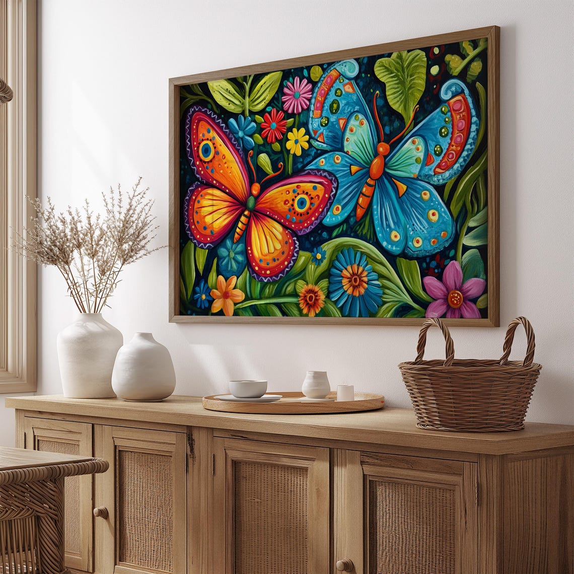 Print Butterfly Portrait Painting Mexican Wall Art New Listing 35