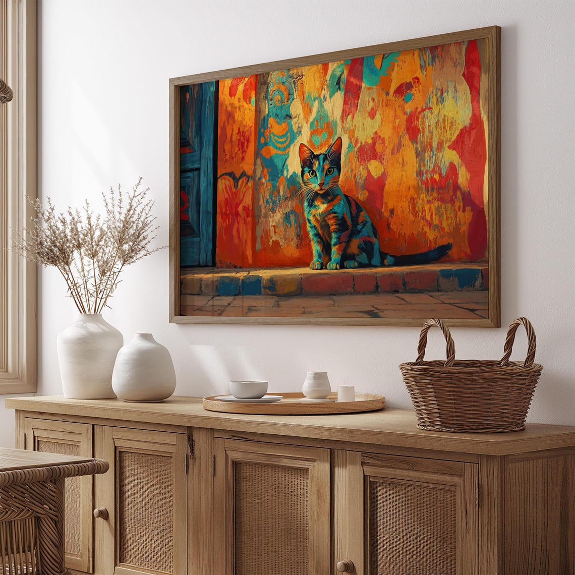 Cat Portrait Painting, Mexican Wall Art