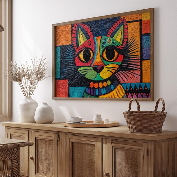 Cat Portrait Painting, Mexican Wall Art