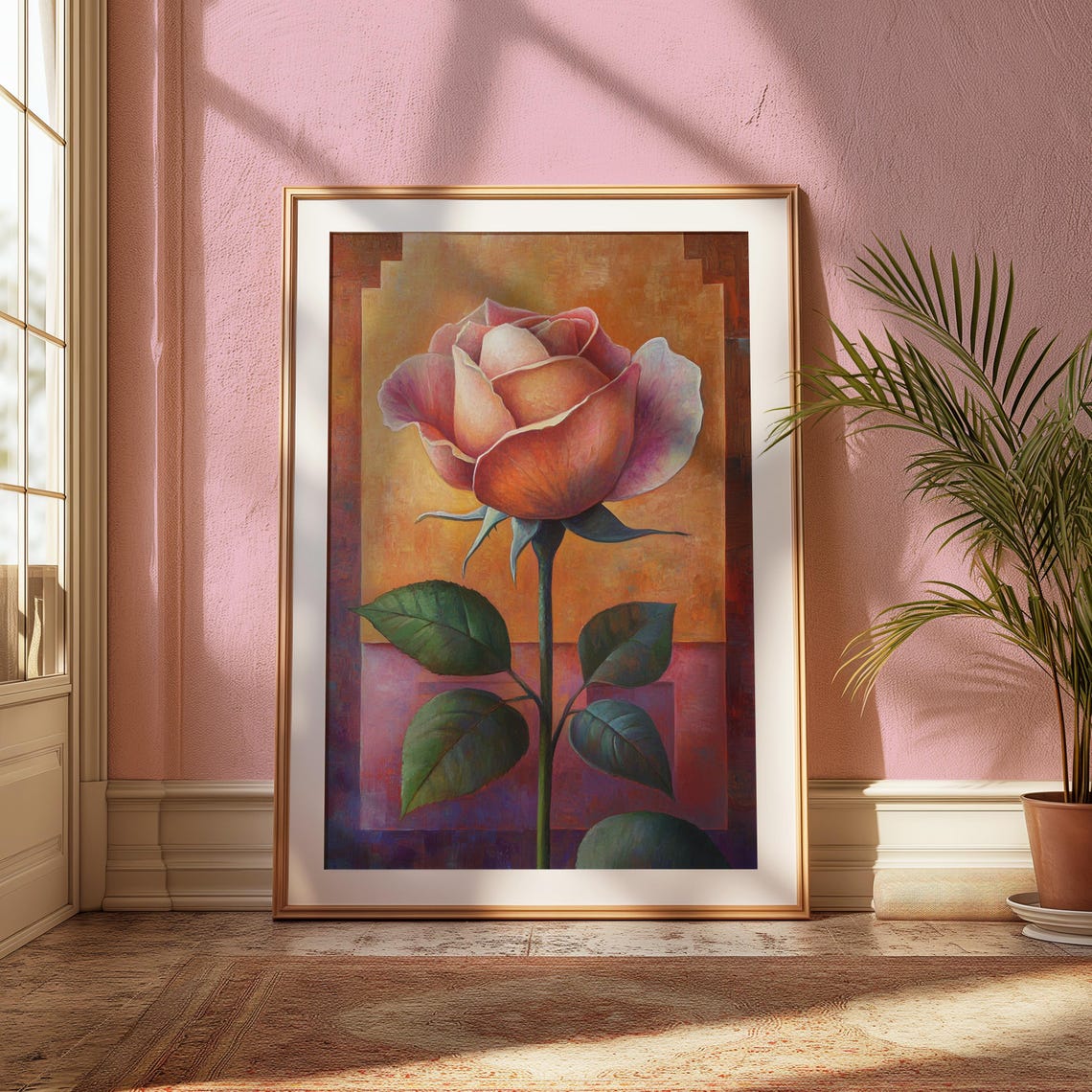 Blush Pink Rose Warm Terracotta Background Romantic Floral Poster - Image 2