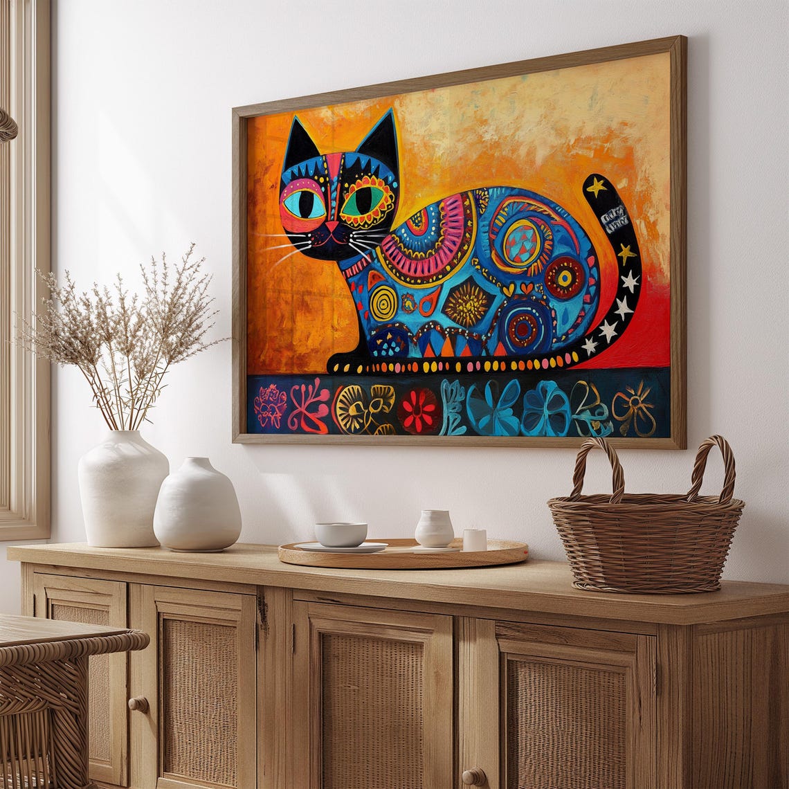 Cat Portrait Painting, Mexican Wall Art