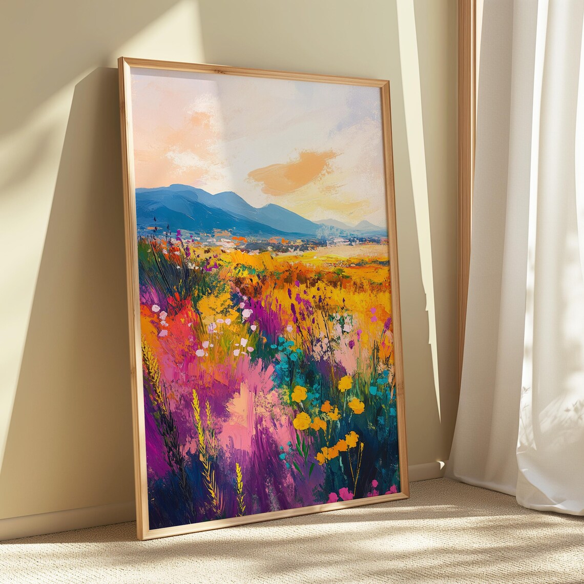 Wildflower Meadow Sunset Blue Mountain Peaks Colorful Nature Wall Art Poster - Image 5
