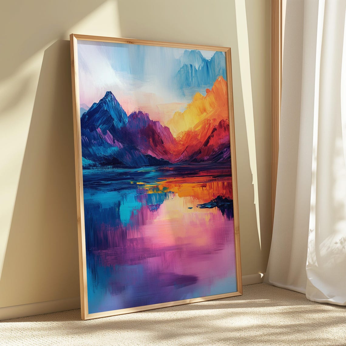 Abstract Mountain Lake Sunset Reflection Bold Color Art Print - Image 5
