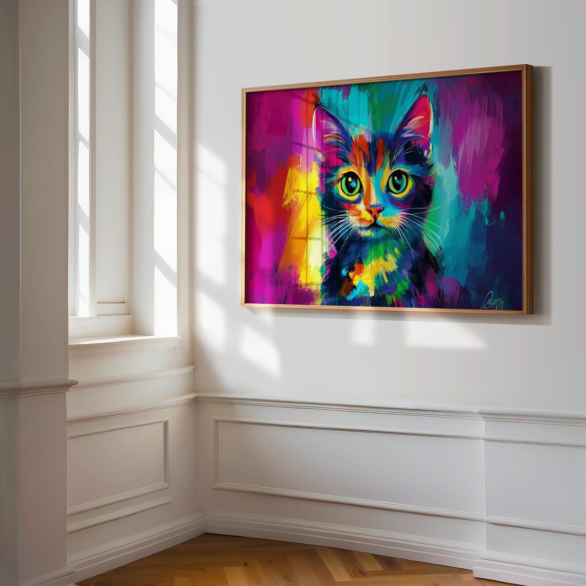 Rainbow Painted Cat Face Colorful Modern Pop Art Kitten Portrait Poster - Image 3