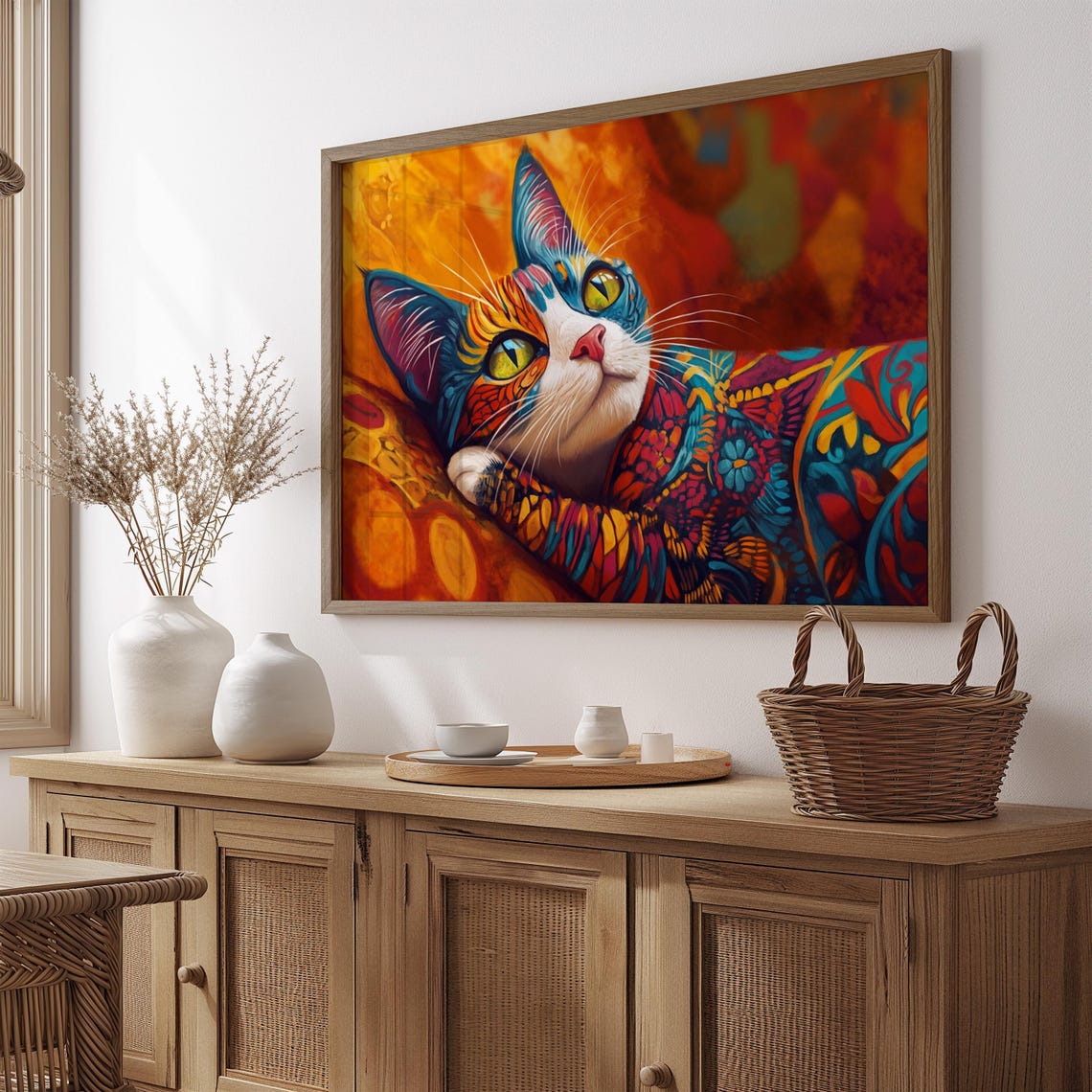 Calico Cat Resting Decorative Patterned Fur Orange Glow Poster