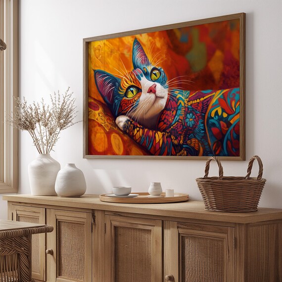 Calico Cat Resting Decorative Patterned Fur Orange Glow Poster