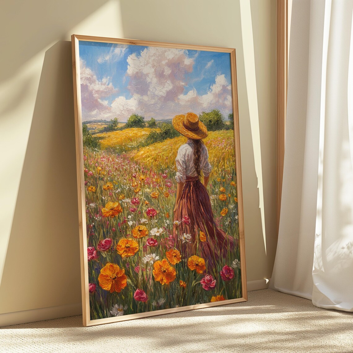 Woman Straw Hat Standing in Poppy Field Romantic Impressionist Art Poster - Image 4